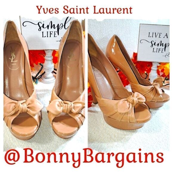Yves Saint Laurent Paris Platform Heel Authentic Rive Gauche Lambskin Trim EUC - Picture 6 of 17